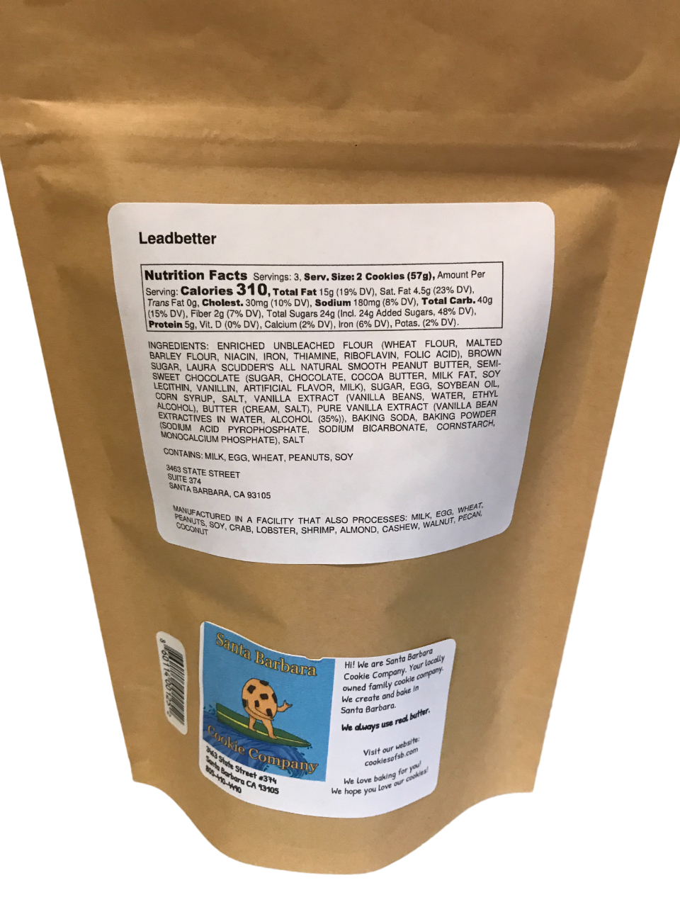 Leadbetter Peanut Butter Chocolate Chip Cookie Ditty Bag