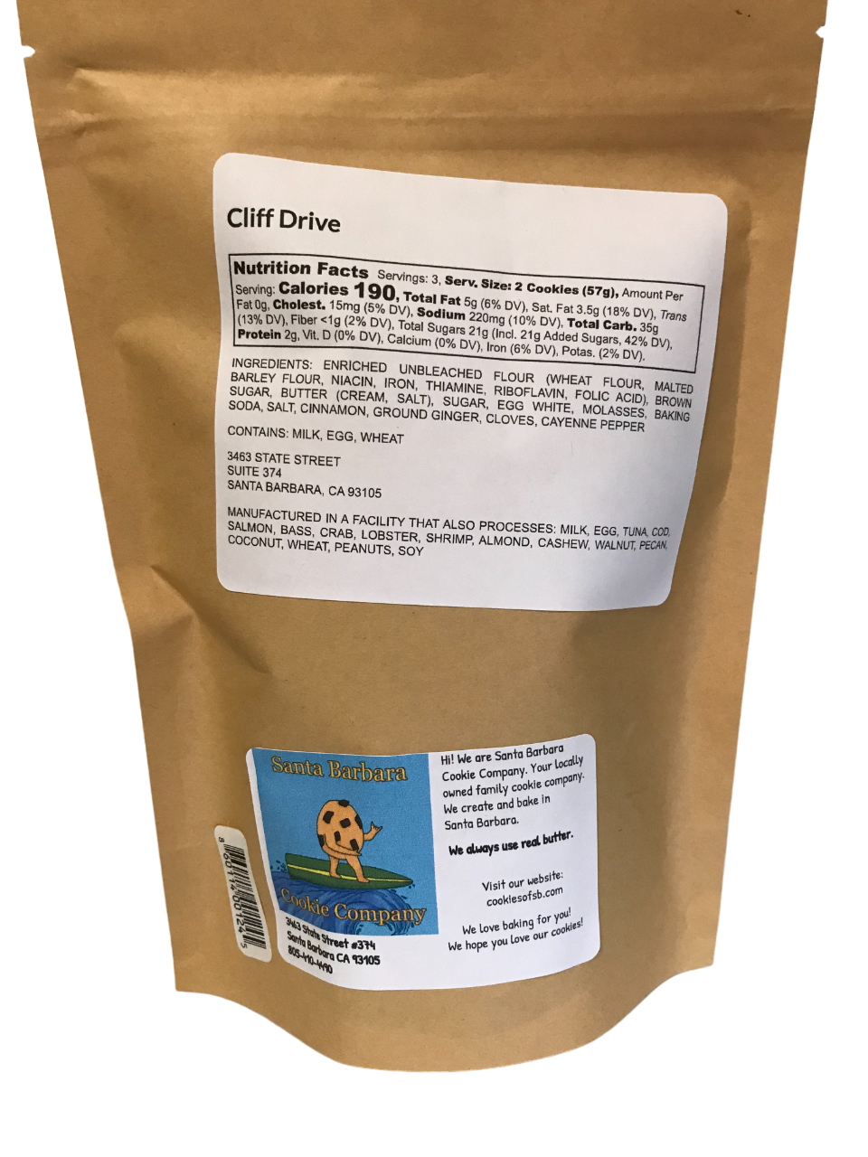 Cliff Drive Spicy Gingersnap Cookie Ditty Bag
