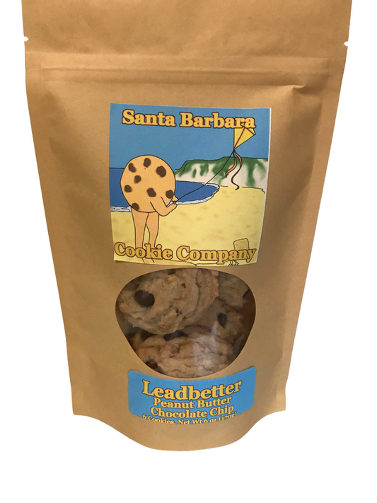 Leadbetter Peanut Butter Chocolate Chip Cookies: a perfect duo of extra crunchy peanut butter and rich chocolate, freshly packed in a convenient stand-up pouch.